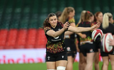 100426 - Wales Women Rugby Captain’s Run - Branwen Metcalfe during Captain’s Run at the Principality Stadium ahead of the opening Women’s 6 Nations match against Scotland