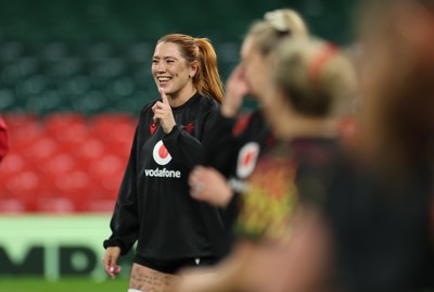 100426 - Wales Women Rugby Captain’s Run - Georgia Evans during Captain’s Run at the Principality Stadium ahead of the opening Women’s 6 Nations match against Scotland