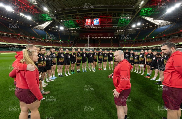 100426 - Wales Women Rugby Captain’s Run - The Wales match squad during Captain’s Run at the Principality Stadium ahead of the opening Women’s 6 Nations match against Scotland