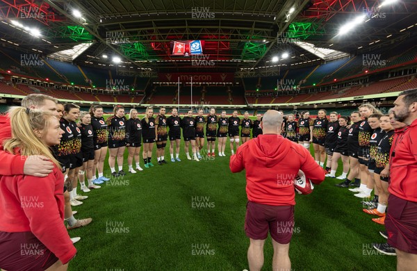 100426 - Wales Women Rugby Captain’s Run - The Wales match squad during Captain’s Run at the Principality Stadium ahead of the opening Women’s 6 Nations match against Scotland