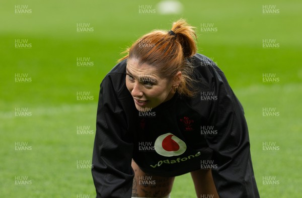 100426 - Wales Women Rugby Captain’s Run - Georgia Evans during Captain’s Run at the Principality Stadium ahead of the opening Women’s 6 Nations match against Scotland