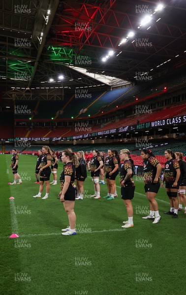 100426 - Wales Women Rugby Captain’s Run - The Wales match squad warm up during Captain’s Run at the Principality Stadium ahead of the opening Women’s 6 Nations match against Scotland