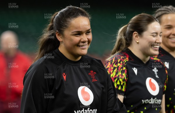 100426 - Wales Women Rugby Captain’s Run - Jorja Aiono during Captain’s Run at the Principality Stadium ahead of the opening Women’s 6 Nations match against Scotland