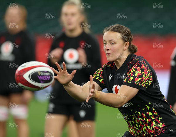 100426 - Wales Women Rugby Captain’s Run - Lleucu George during Captain’s Run at the Principality Stadium ahead of the opening Women’s 6 Nations match against Scotland
