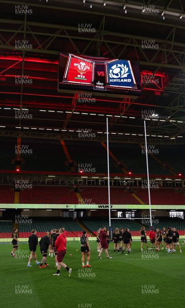 100426 - Wales Women Rugby Captain’s Run - The Wales Women team go through line outs  during Captain’s Run at the Principality Stadium ahead of the opening Women’s 6 Nations match against Scotland