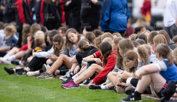 130922 - Wales Women Captains Run - Schoolchildren watch the Captains Run ahead of tWales Women World Cup warm up match against England