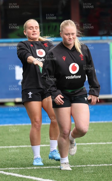 160526 - Wales Women Rugby Captain’s Run - Seren Lockwood and Seren Singleton during Captain’s Run ahead of their final Women’s 6 Nations match against Italy