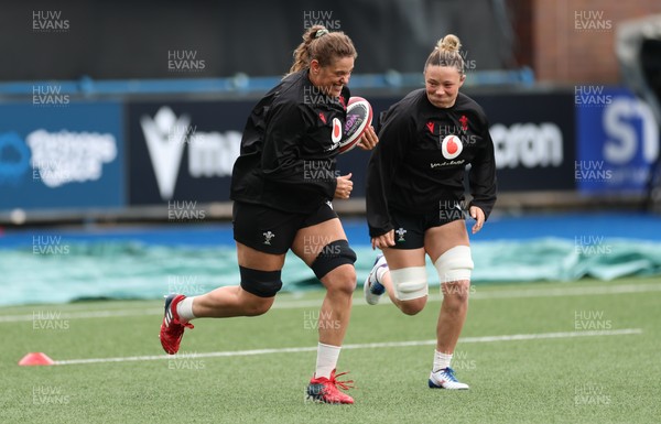 160526 - Wales Women Rugby Captain’s Run - Natalia John and Alisha Joyce in warm up during Captain’s Run ahead of their final Women’s 6 Nations match against Italy