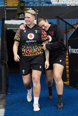 170426 - Wales Women Captain’s Run - Donna Rose and Carys Phillips during Captain’s Run ahead of the Women’s 6 Nations match against France