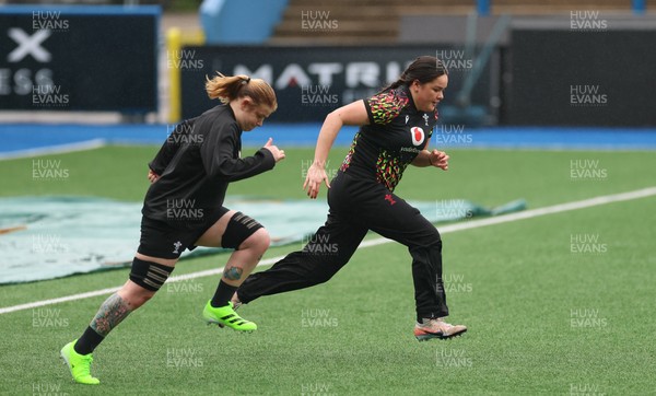 170426 - Wales Women Captain’s Run - Bethan Lewis and Jorja Aiono during Captain’s Run ahead of the Women’s 6 Nations match against France