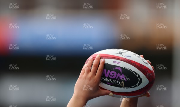 170426 - Wales Women Captain’s Run - Match ball is used in line out practise during Captain’s Run ahead of the Women’s 6 Nations match against France