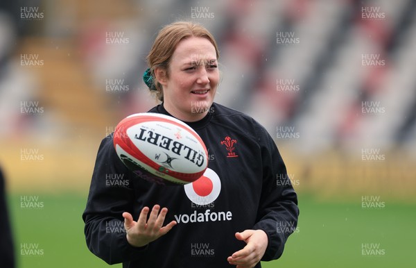 190425 - Wales Women Captain Run - Abbie Fleming during Captains Run at Rodney Parade ahead of the Guinness Women’s Six Nations match against Ireland
