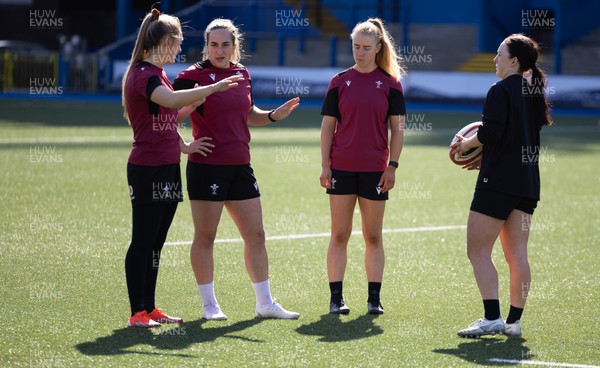  200424 - Wales Women Captains Run -  Hannah Jones, Courtney Keight, Catherine Richards and Sian Jones during Captains Run ahead of Wales’ Guinness 6 Nations match against France