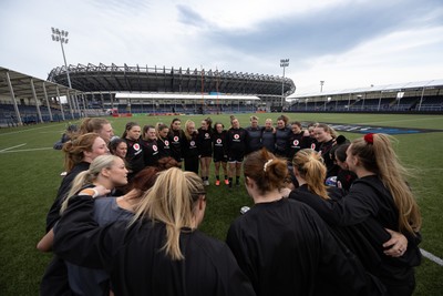 210325  Wales Women Rugby Captain’s Run - The Wales Women’s Squad huddle up during Captain’s Run at The Hive Stadium Edinburgh ahead of the opening match of the Women’s 6 Nations against Scotland