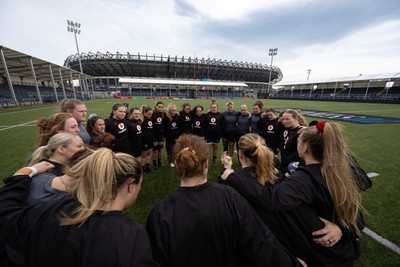 210325  Wales Women Rugby Captain’s Run - The Wales Women’s Squad huddle up during Captain’s Run at The Hive Stadium Edinburgh ahead of the opening match of the Women’s 6 Nations against Scotland