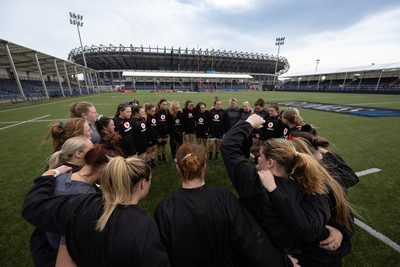 210325  Wales Women Rugby Captain’s Run - The Wales Women’s Squad huddle up during Captain’s Run at The Hive Stadium Edinburgh ahead of the opening match of the Women’s 6 Nations against Scotland