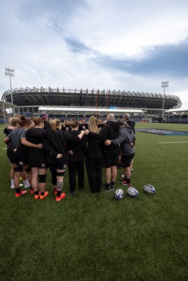 210325  Wales Women Rugby Captain’s Run - The Wales Women’s Squad huddle up during Captain’s Run at The Hive Stadium Edinburgh ahead of the opening match of the Women’s 6 Nations against Scotland