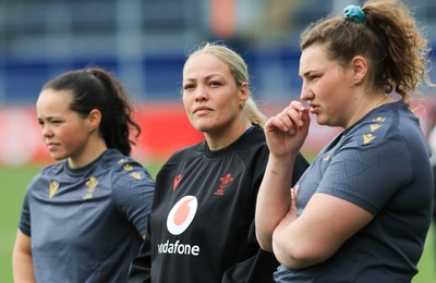 210325  Wales Women Rugby Captain’s Run - Meg Davies, Kelsey Jones and Gwenllian Pyrs during Captain’s Run at The Hive Stadium Edinburgh ahead of the opening match of the Women’s 6 Nations against Scotland