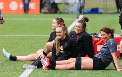 210325  Wales Women Rugby Captain’s Run - Maisie Davies, Hannah Jones, Carys Phillips and Georgia Evans during Captain’s Run at The Hive Stadium Edinburgh ahead of the opening match of the Women’s 6 Nations against Scotland