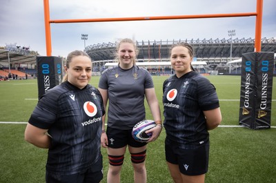 210325  Wales Women Rugby Captain’s Run - Wales’ Jenni Scoble, Alaw Pyrs and Maisie Davies who will make their first starts, during Captain’s Run at The Hive Stadium Edinburgh ahead of the opening match of the Women’s 6 Nations against Scotland