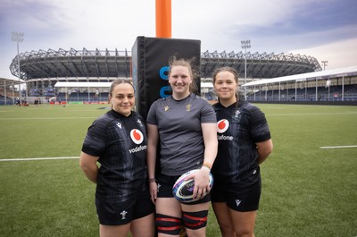 210325  Wales Women Rugby Captain’s Run - Wales’ Jenni Scoble, Alaw Pyrs and Maisie Davies who will make their first starts, during Captain’s Run at The Hive Stadium Edinburgh ahead of the opening match of the Women’s 6 Nations against Scotland