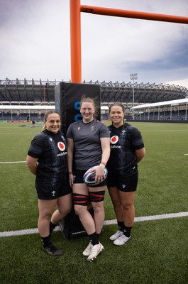 210325  Wales Women Rugby Captain’s Run - Wales’ Jenni Scoble, Alaw Pyrs and Maisie Davies who will make their first starts, during Captain’s Run at The Hive Stadium Edinburgh ahead of the opening match of the Women’s 6 Nations against Scotland