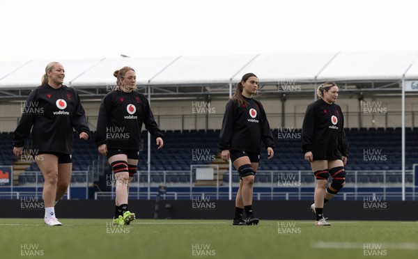 210325  Wales Women Rugby Captain’s Run - Kelsey Jones, Abbie Fleming, Bryonie King and Gwen Crabb during Captain’s Run at The Hive Stadium Edinburgh ahead of the opening match of the Women’s 6 Nations against Scotland