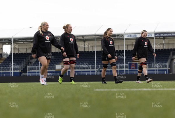 210325  Wales Women Rugby Captain’s Run - The Wales Women’s Squad huddle up during Captain’s Run at The Hive Stadium Edinburgh ahead of the opening match of the Women’s 6 Nations against Scotland