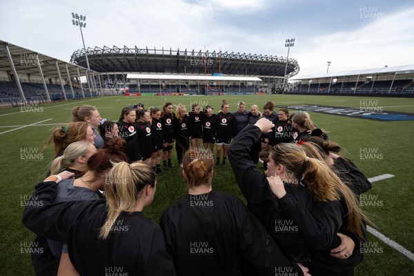 210325  Wales Women Rugby Captain’s Run - The Wales Women’s Squad huddle up during Captain’s Run at The Hive Stadium Edinburgh ahead of the opening match of the Women’s 6 Nations against Scotland