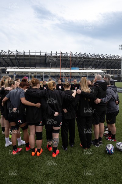 210325  Wales Women Rugby Captain’s Run - The Wales Women’s Squad huddle up during Captain’s Run at The Hive Stadium Edinburgh ahead of the opening match of the Women’s 6 Nations against Scotland