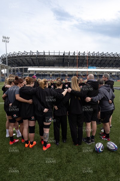 210325  Wales Women Rugby Captain’s Run - The Wales Women’s Squad huddle up during Captain’s Run at The Hive Stadium Edinburgh ahead of the opening match of the Women’s 6 Nations against Scotland