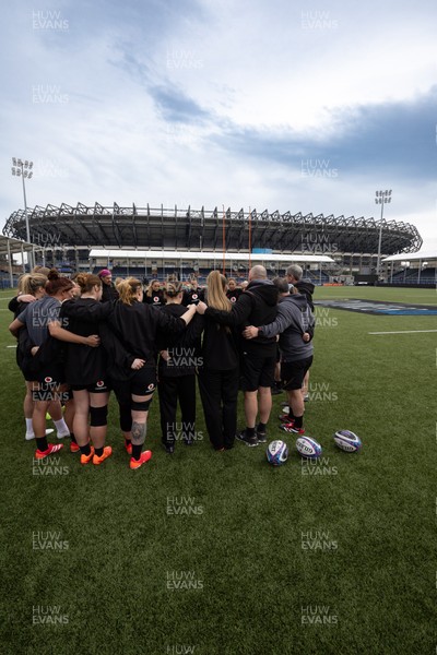 210325  Wales Women Rugby Captain’s Run - The Wales Women’s Squad huddle up during Captain’s Run at The Hive Stadium Edinburgh ahead of the opening match of the Women’s 6 Nations against Scotland