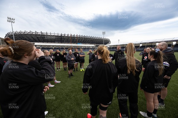 210325  Wales Women Rugby Captain’s Run - The Wales Women’s Squad huddle up during Captain’s Run at The Hive Stadium Edinburgh ahead of the opening match of the Women’s 6 Nations against Scotland