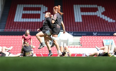 240426 - Wales Women’s Rugby Captain’s Run - Carys Phillips and Georgia Evans during Captain’s Run at Ashton Gate, ahead of the Women’s 6 Nations match against England
