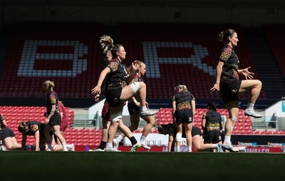 240426 - Wales Women’s Rugby Captain’s Run - Jasmine Joyce and Alisha Joyce during Captain’s Run at Ashton Gate, ahead of the Women’s 6 Nations match against England