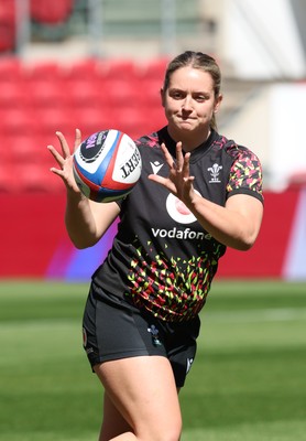 240426 - Wales Women’s Rugby Captain’s Run - Freya Bell during Captain’s Run at Ashton Gate, ahead of the Women’s 6 Nations match against England