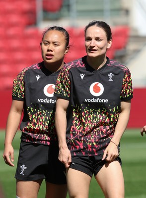 240426 - Wales Women’s Rugby Captain’s Run - Jenna De Vera and Jasmine Joyce during Captain’s Run at Ashton Gate, ahead of the Women’s 6 Nations match against England