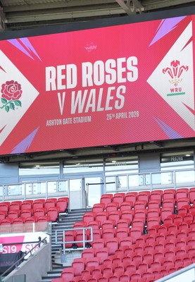 240426 - Wales Women’s Rugby Captain’s Run - Big Screen match advert during Captain’s Run at Ashton Gate, ahead of the Women’s 6 Nations match against England