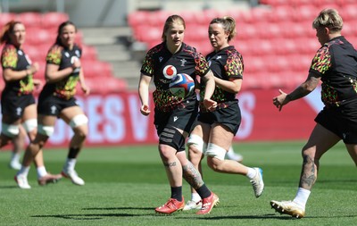 240426 - Wales Women’s Rugby Captain’s Run - Bethan Lewis during Captain’s Run at Ashton Gate, ahead of the Women’s 6 Nations match against England
