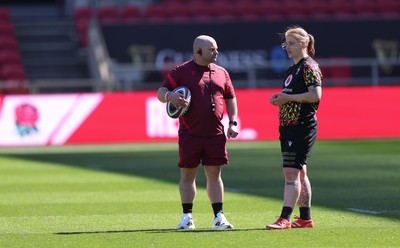 240426 - Wales Women’s Rugby Captain’s Run - Sean Lynn, Wales Women head coach during Captain’s Run at Ashton Gate, ahead of the Women’s 6 Nations match against England