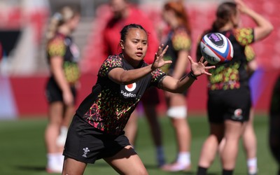 240426 - Wales Women’s Rugby Captain’s Run - Jenna De Vera during Captain’s Run at Ashton Gate, ahead of the Women’s 6 Nations match against England