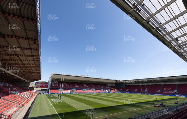 240426 - Wales Women’s Rugby Captain’s Run - A general view of the stadium during Captain’s Run at Ashton Gate, ahead of the Women’s 6 Nations match against England