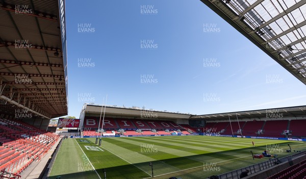 240426 - Wales Women’s Rugby Captain’s Run - A general view of the stadium during Captain’s Run at Ashton Gate, ahead of the Women’s 6 Nations match against England