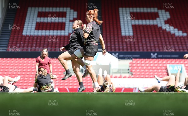 240426 - Wales Women’s Rugby Captain’s Run - Carys Phillips and Georgia Evans during Captain’s Run at Ashton Gate, ahead of the Women’s 6 Nations match against England