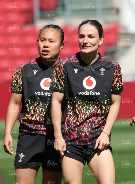 240426 - Wales Women’s Rugby Captain’s Run - Jenna De Vera and Jasmine Joyce during Captain’s Run at Ashton Gate, ahead of the Women’s 6 Nations match against England