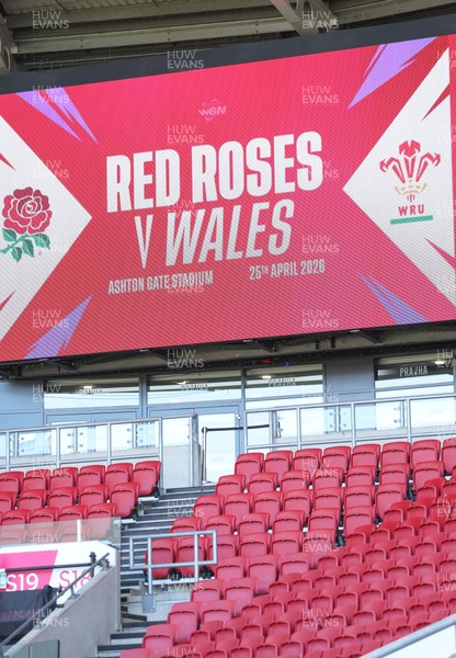240426 - Wales Women’s Rugby Captain’s Run - Big Screen match advert during Captain’s Run at Ashton Gate, ahead of the Women’s 6 Nations match against England