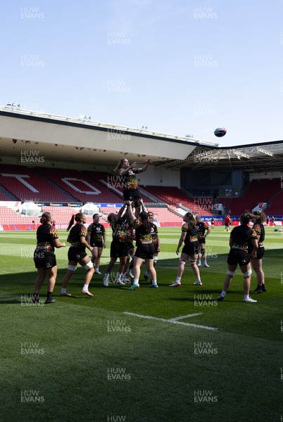 240426 - Wales Women’s Rugby Captain’s Run - Bethan Lewis during Captain’s Run at Ashton Gate, ahead of the Women’s 6 Nations match against England