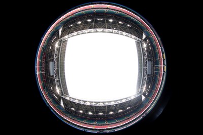 260424 - Wales Women Rugby Captain’s Run - A fisheye lens view from the centre of the pitch during Captain’s Run at the Principality Stadium ahead of Wales’ Guinness Women’s 6 Nations match against Italy