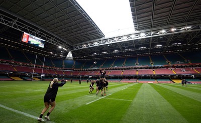 260424 - Wales Women Rugby Captain’s Run - The Wales team during Captain’s Run at the Principality Stadium ahead of Wales’ Guinness Women’s 6 Nations match against Italy