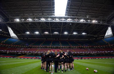 260424 - Wales Women Rugby Captain’s Run - The Wales team during Captain’s Run at the Principality Stadium ahead of Wales’ Guinness Women’s 6 Nations match against Italy